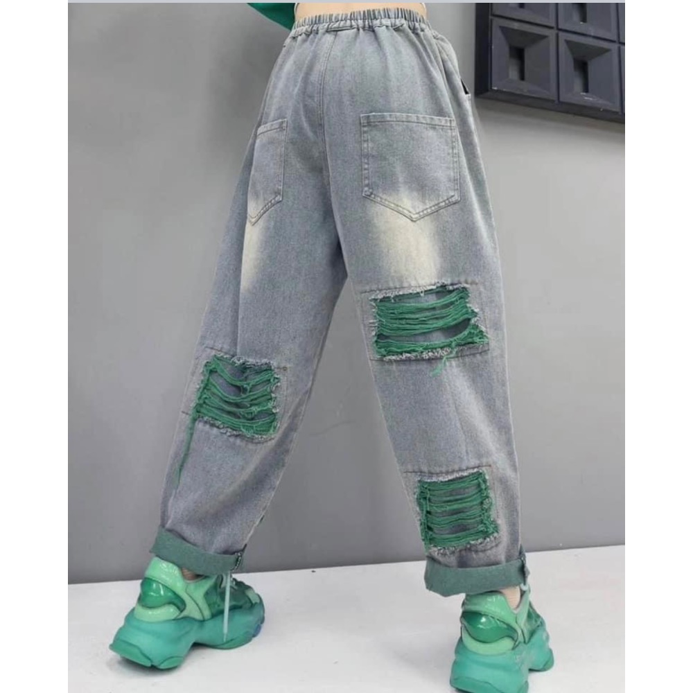 腰身鬆緊帶舒服街頭運動設計理念風格長方形 鬍鬚牛仔褲潮流畤尚設計理念百搭有型設計-細節圖3