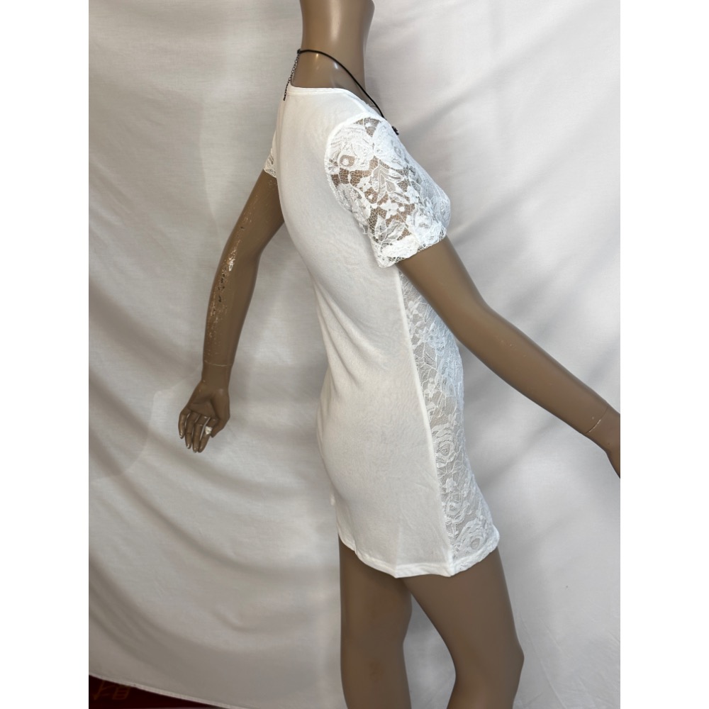 前面蕾絲後面拼接雙層絲襪䄂子拼接蕾絲 短䄂俏麗短洋-細節圖2