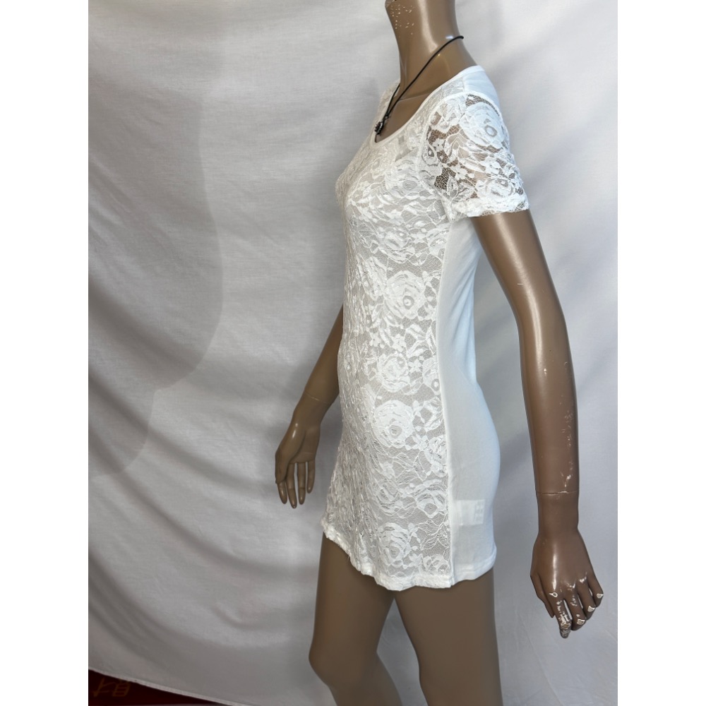 前面蕾絲後面拼接雙層絲襪䄂子拼接蕾絲 短䄂俏麗短洋-細節圖3