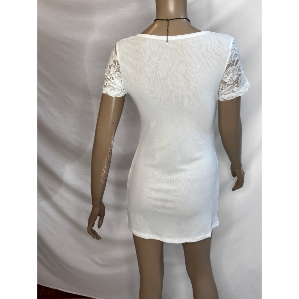 前面蕾絲後面拼接雙層絲襪䄂子拼接蕾絲 短䄂俏麗短洋-細節圖4