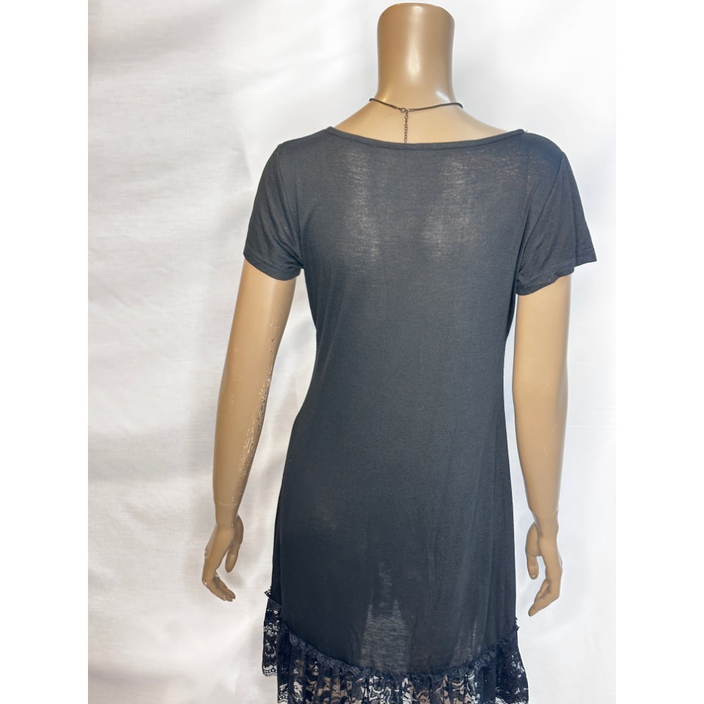 棉紗短袖內襯洋裝下擺拼接蕾絲-細節圖4