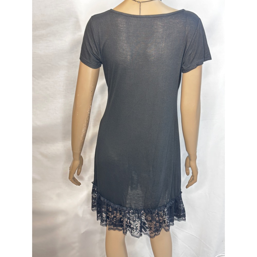 棉紗短袖內襯洋裝下擺拼接蕾絲-細節圖5