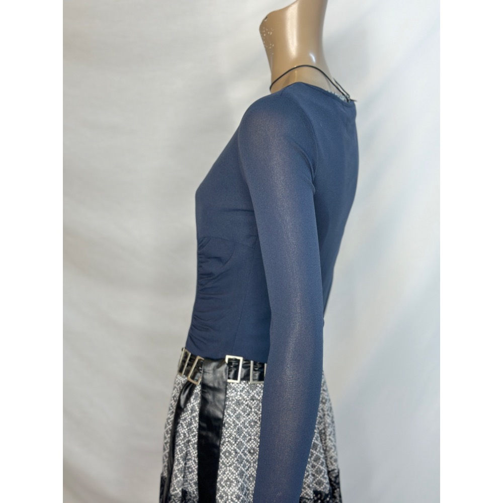 設計款專櫃款藍灰藍色腰身抓皺唯美浪漫 。絲襪衣-細節圖4