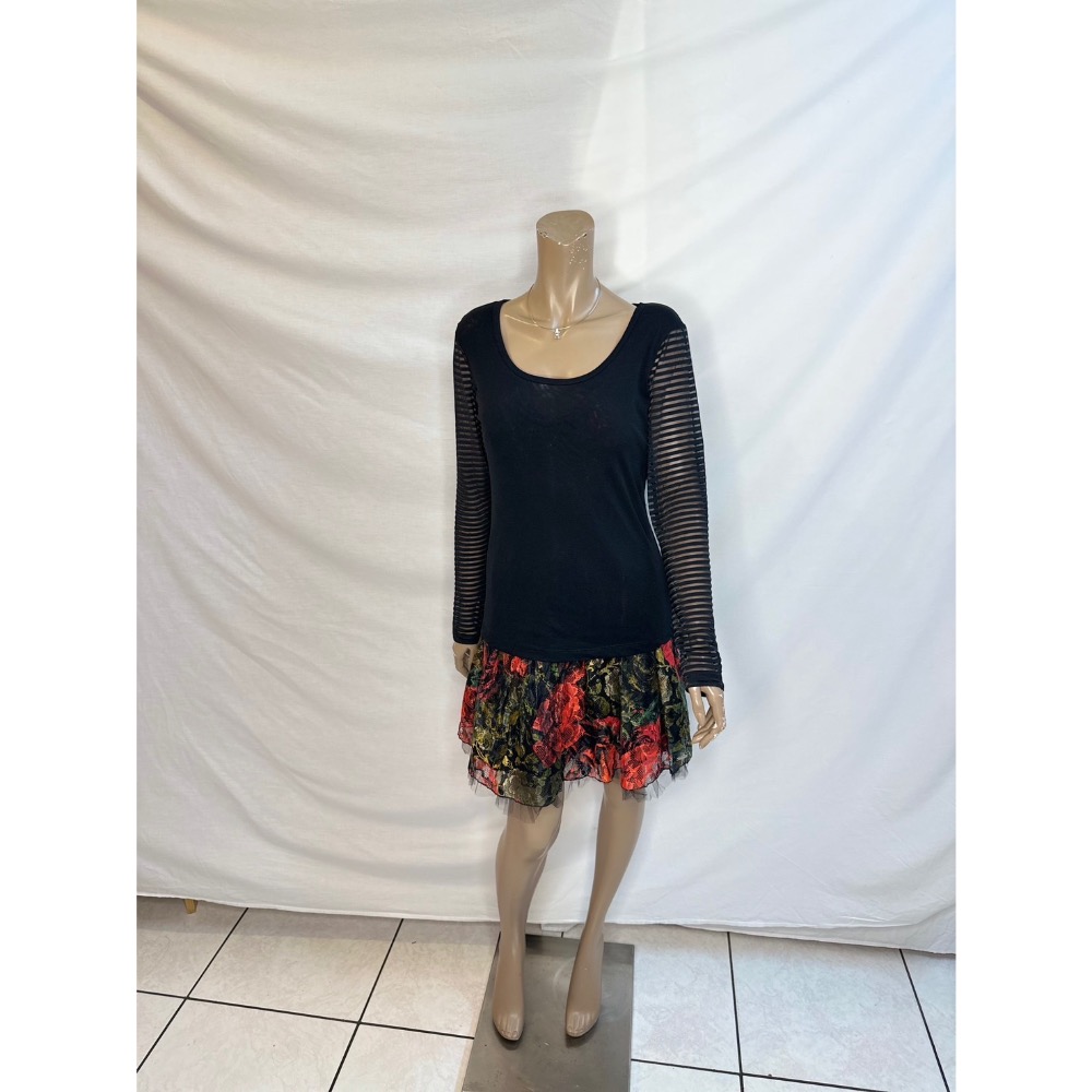 彈性修身袖子拼接透明條文身體素面絲襪上衣-細節圖5