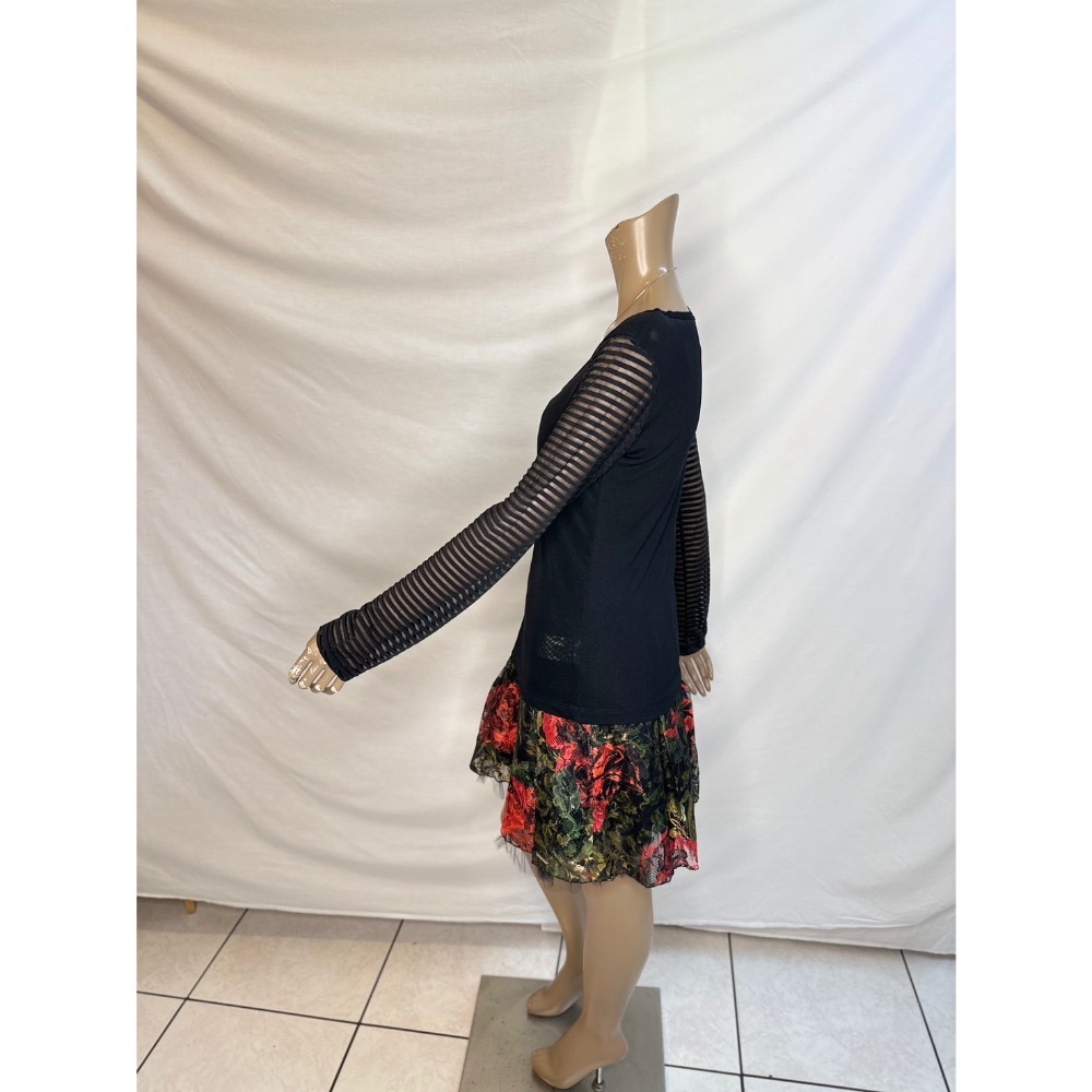 彈性修身袖子拼接透明條文身體素面絲襪上衣-細節圖6