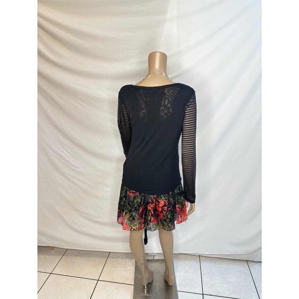 彈性修身袖子拼接透明條文身體素面絲襪上衣-細節圖8