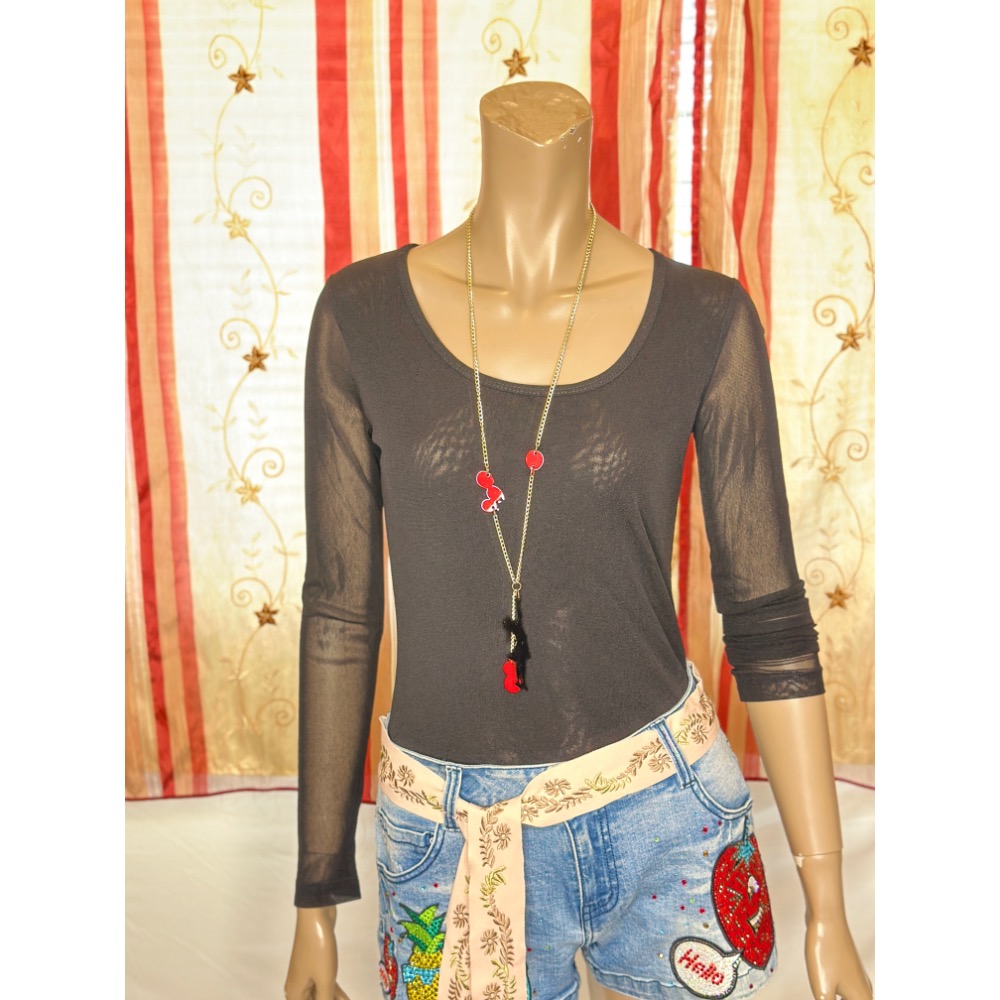 素面U領修身顯瘦絲襪上衣袖子是單層其他都是雙層透氣絲襪上衣長袖-細節圖2