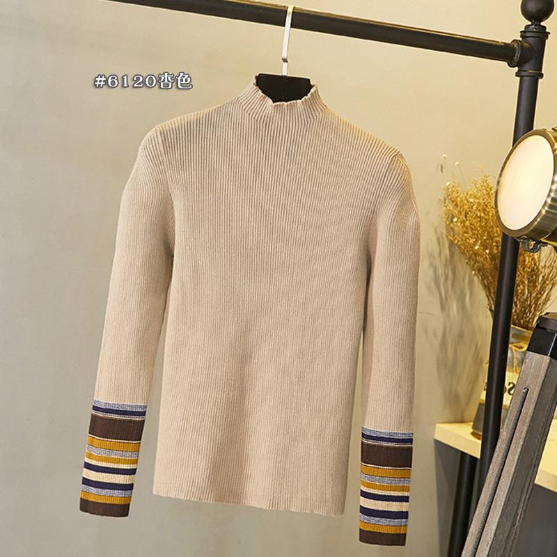 台灣現貨+預購♥新款撞色設計修身顯瘦半高領打底內搭長袖針織毛衣上衣-細節圖4