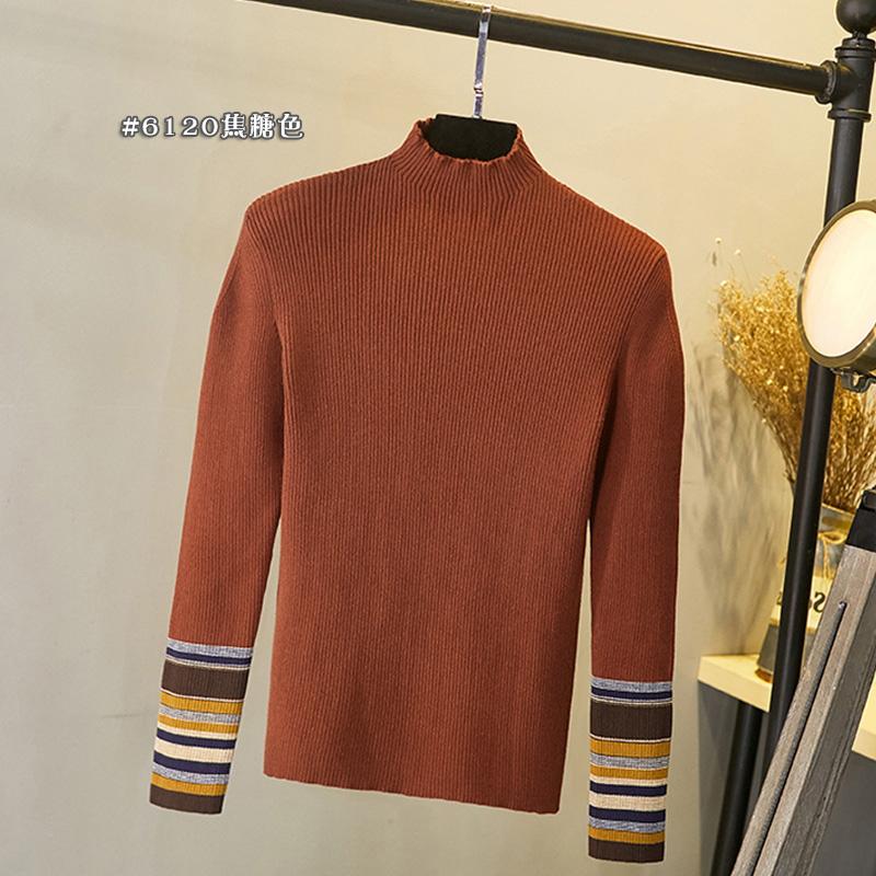 台灣現貨+預購♥新款撞色設計修身顯瘦半高領打底內搭長袖針織毛衣上衣-細節圖5