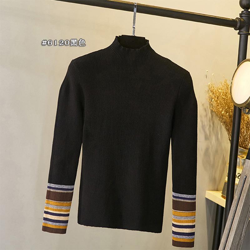 台灣現貨+預購♥新款撞色設計修身顯瘦半高領打底內搭長袖針織毛衣上衣-細節圖6