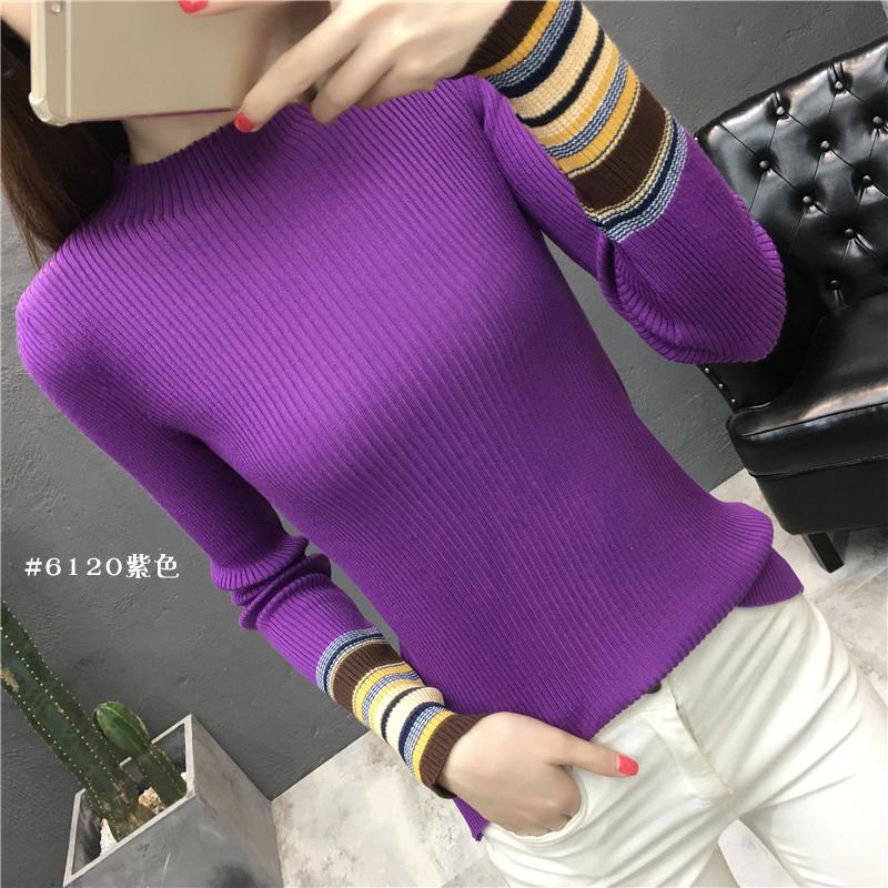 台灣現貨+預購♥新款撞色設計修身顯瘦半高領打底內搭長袖針織毛衣上衣-細節圖7