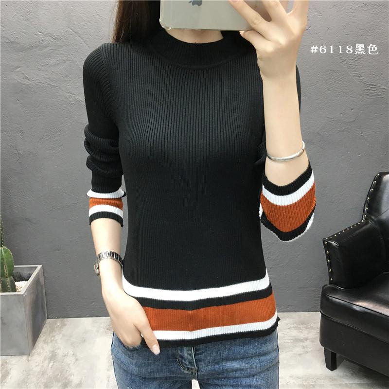 台灣現貨+預購♥新款撞色設計修身顯瘦半高領打底內搭長袖針織毛衣上衣-細節圖8