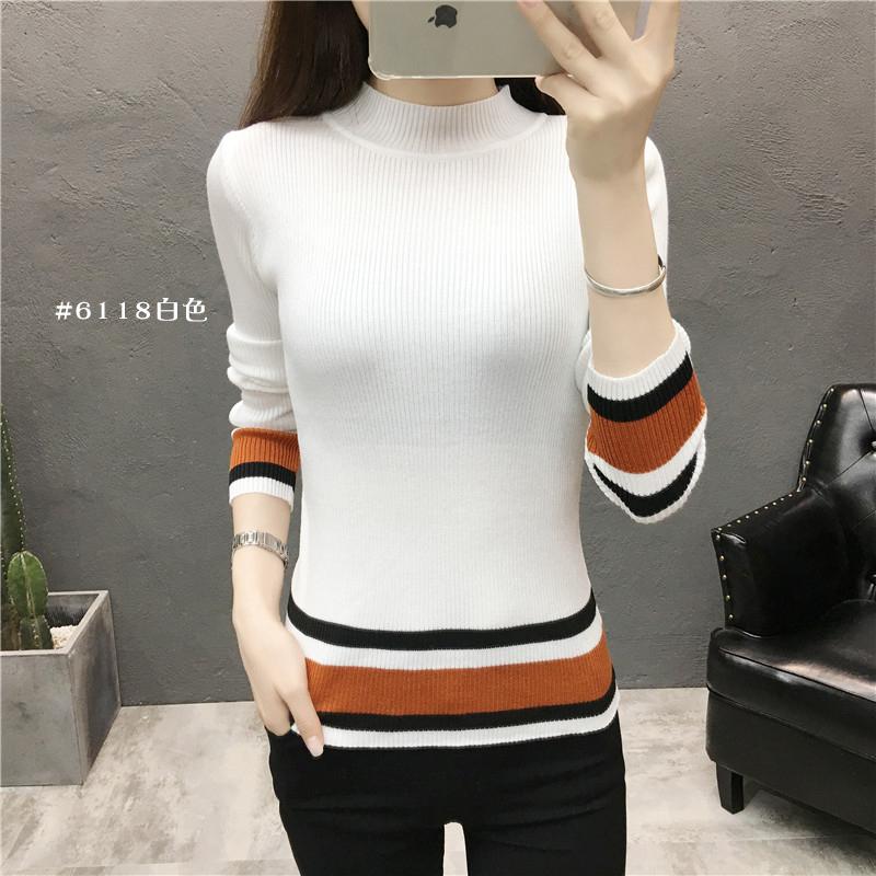 台灣現貨+預購♥新款撞色設計修身顯瘦半高領打底內搭長袖針織毛衣上衣-細節圖9