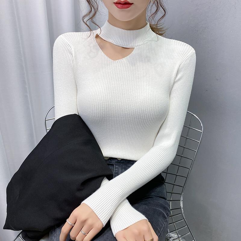 台灣現貨+預購♥性感綁脖圓領夜店修身顯瘦打底內搭針織上衣秋冬季新款女裝-細節圖3
