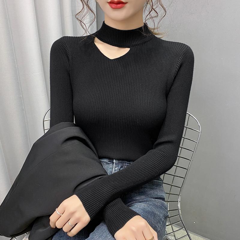 台灣現貨+預購♥性感綁脖圓領夜店修身顯瘦打底內搭針織上衣秋冬季新款女裝-細節圖4