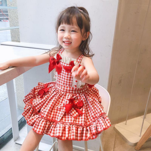 台灣現貨+預購♥兒童裝女童裝紅格聖誕節過年喜氣蘿莉蝴蝶結公主禮服裙背心洋裝