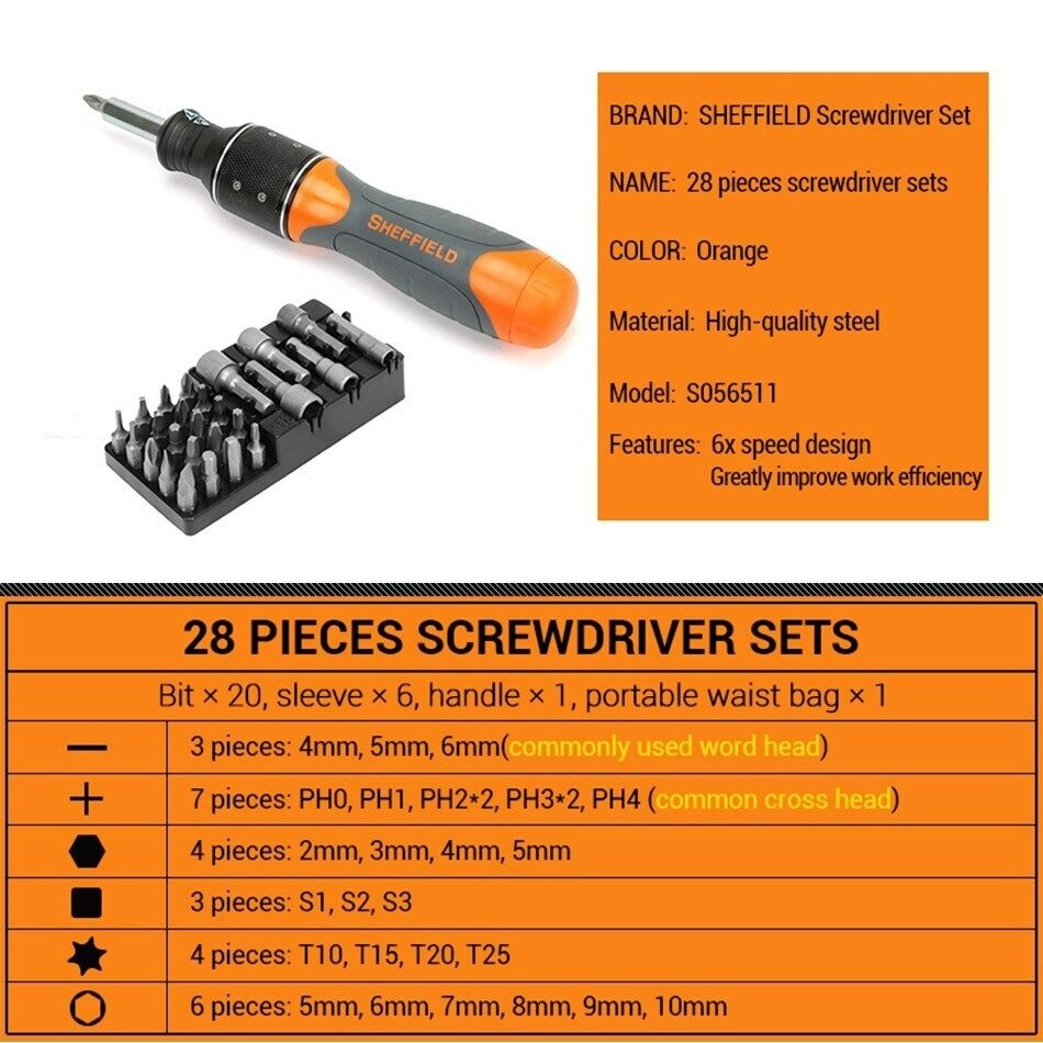 【福利品現貨】鋼盾SHEFFIELD S056511六倍速棘輪起子 28 pcs棘輪起子組-細節圖7