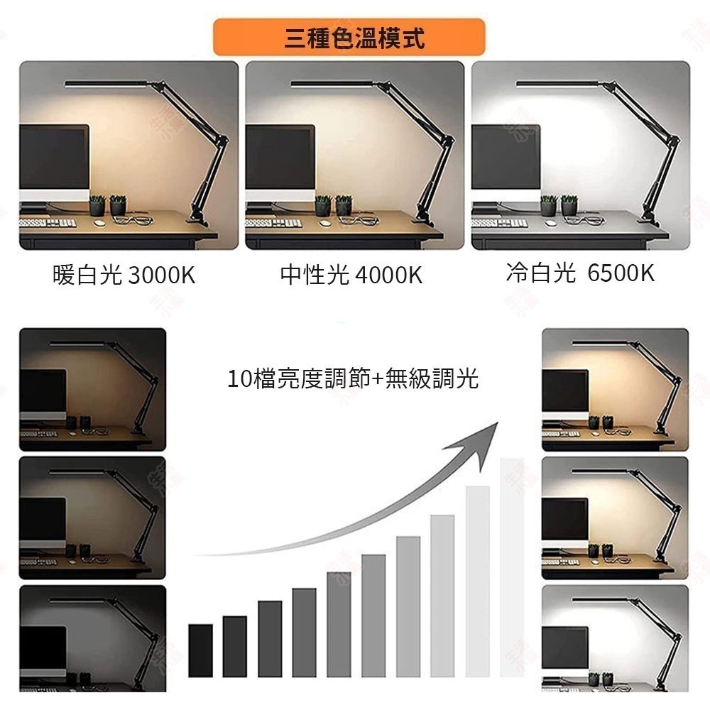 【台灣現貨+發票】LED長臂護眼檯燈 夾座款 夾燈 桌燈 學生閱讀燈 護眼檯燈 節能檯燈 LED檯燈 摺疊檯燈 生活小集-細節圖2