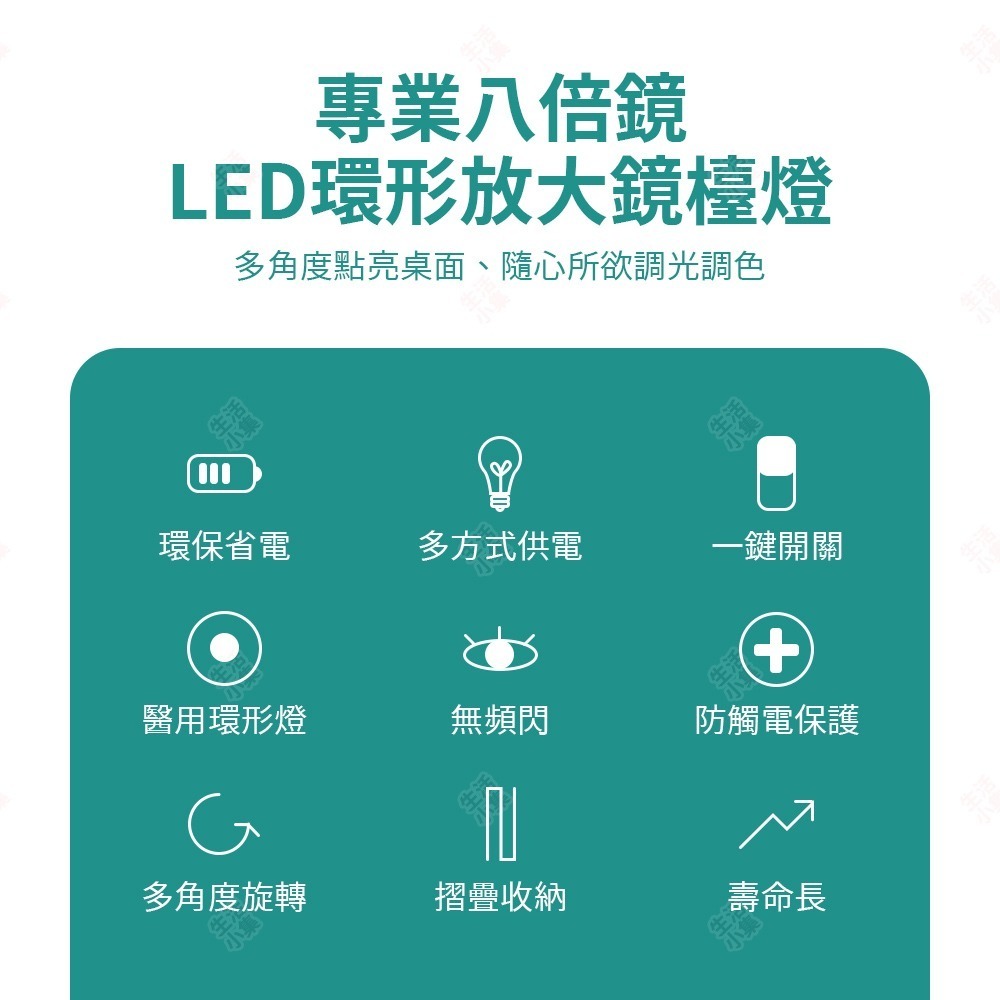 【台灣現貨+發票】專業八倍鏡 LED環形放大鏡檯燈 折疊檯燈 閱讀燈 美甲燈 美容燈 實驗燈 桌燈 護眼檯燈 生活小集-細節圖2