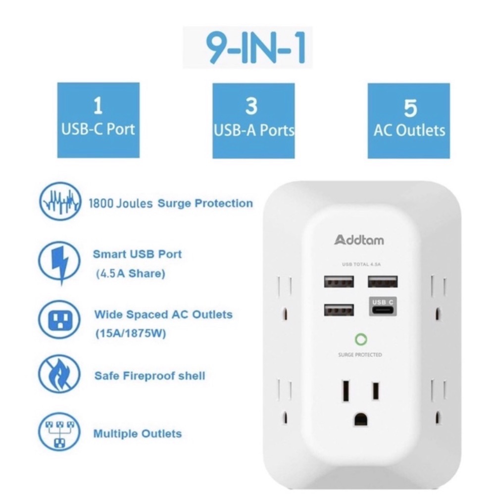 【費城洛基】🔥美國Addtam 9合1 壁掛式充電器 美國直送🇺🇸-細節圖2