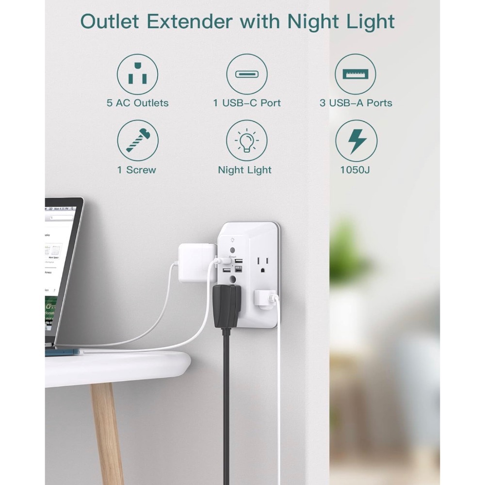 【費城洛基】Addtam 夜燈款 9合1 壁掛式充電器 美國直送🇺🇸-細節圖6