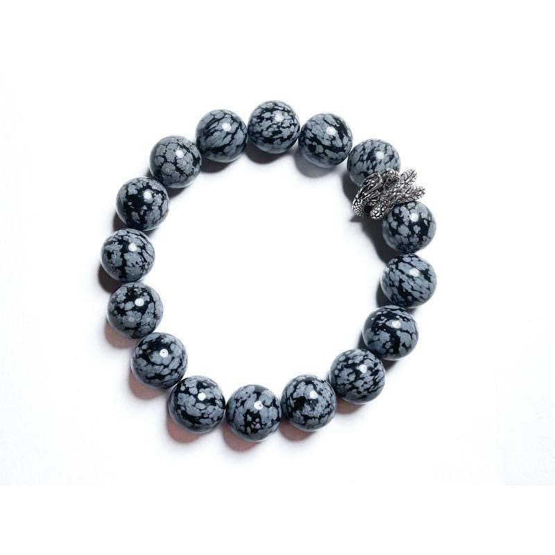 【羊角樹工作室】 🐲雪花黑曜大咪龍環手串🐲 龍年開運必備-細節圖2