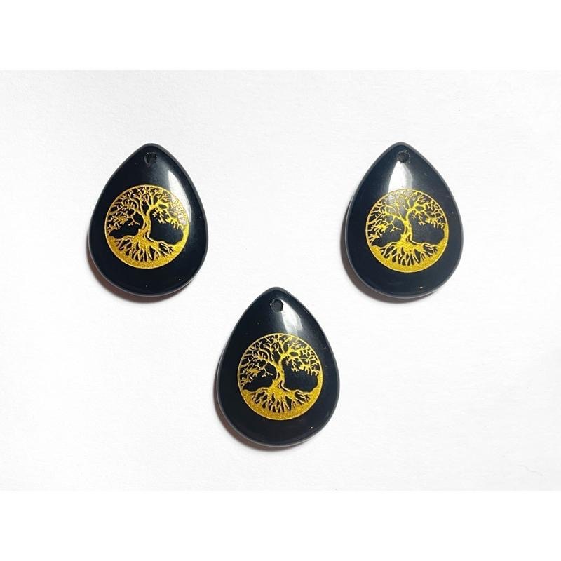 【羊角樹工作室】生命樹燙金水滴墜 紫水晶 黑曜石 裸石-細節圖2