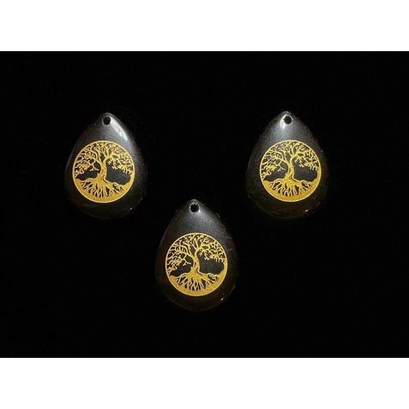 【羊角樹工作室】生命樹燙金水滴墜 紫水晶 黑曜石 裸石-細節圖3