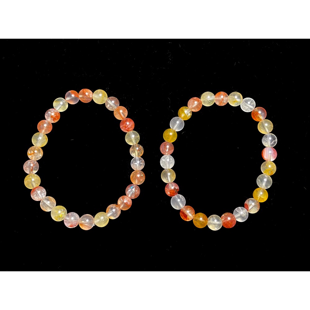 【羊角樹工作室】 紅黃膠花水晶手串7mm-細節圖2