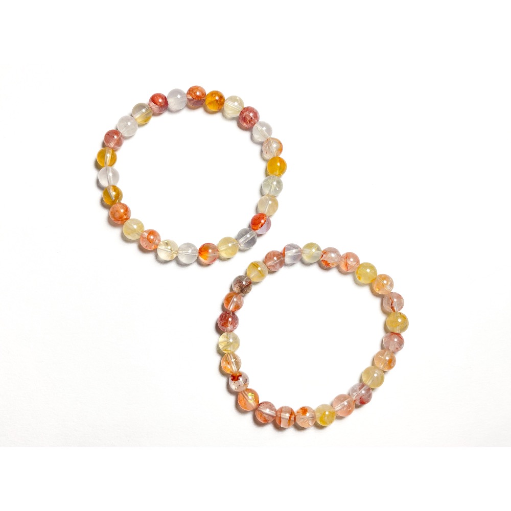 【羊角樹工作室】 紅黃膠花水晶手串7mm-細節圖3