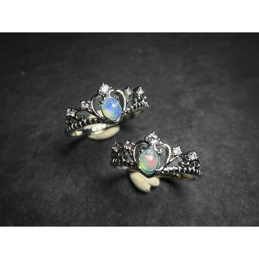 【羊角樹工作室】仿蛋白石皇冠戒指-細節圖2