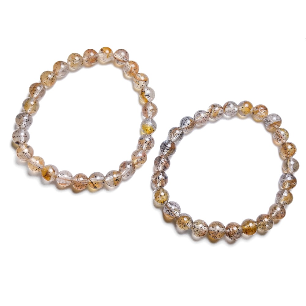 【羊角樹工作室】240201-7 黃膠花雲母水晶手串7mm-細節圖2