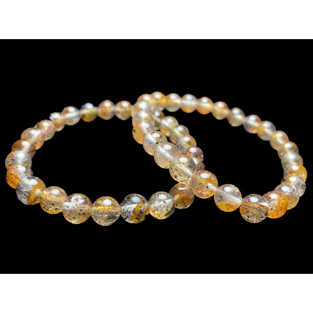 【羊角樹工作室】240201-7 黃膠花雲母水晶手串7mm-細節圖3