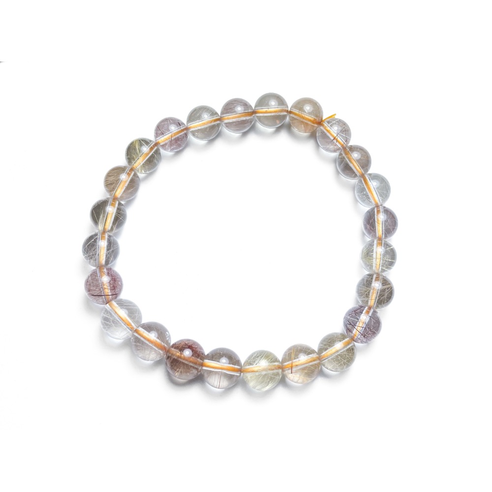 【羊角樹工作室】 乾淨清澈彩髮晶手串8.6mm-細節圖2