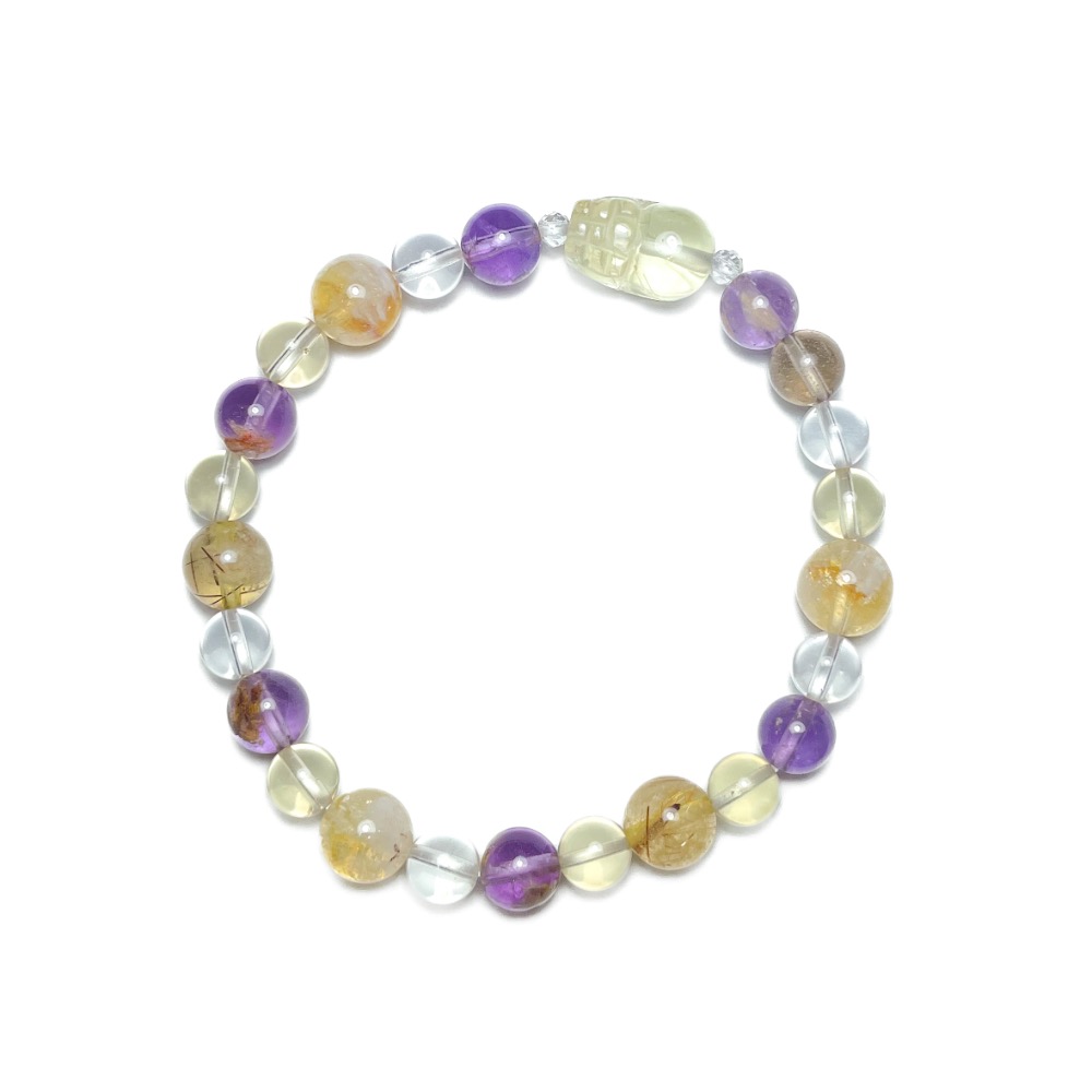 【羊角樹工作室】 黃水晶貔貅與各種淺淺紫/黃/茶晶手串-細節圖2