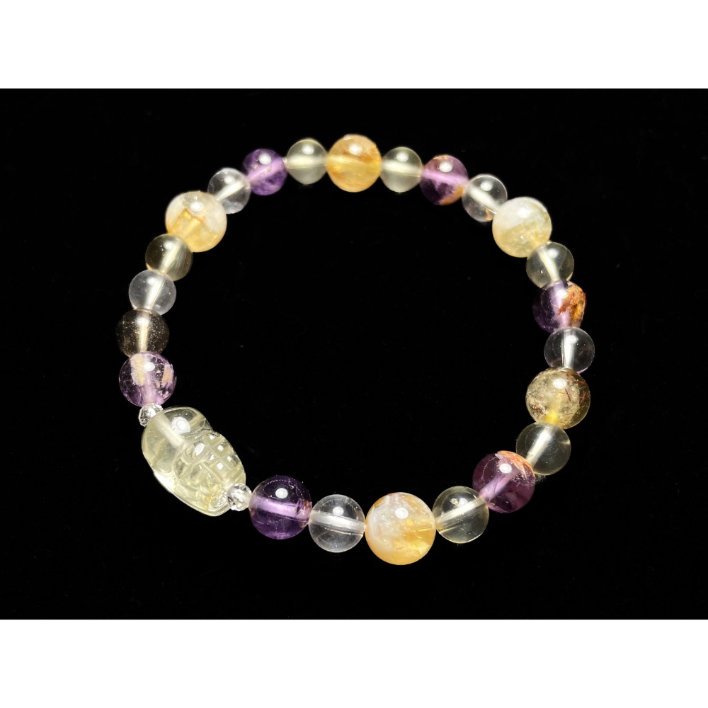 【羊角樹工作室】 黃水晶貔貅與各種淺淺紫/黃/茶晶手串-細節圖3