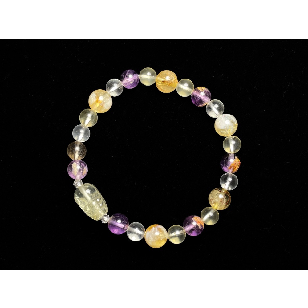 【羊角樹工作室】 黃水晶貔貅與各種淺淺紫/黃/茶晶手串-細節圖4