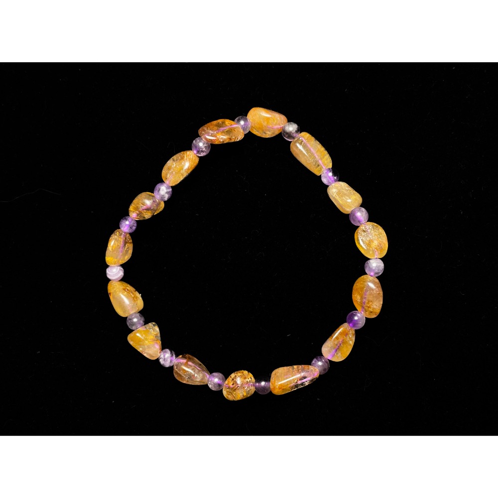 【羊角樹工作室】 黃磷鐵礦與紫水晶手串-細節圖3