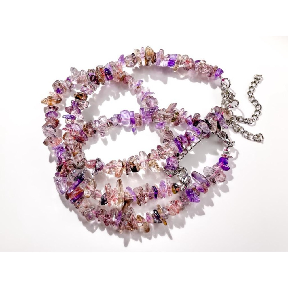 【羊角樹工作室】超七碎石手鍊 水晶 紫水晶-細節圖2