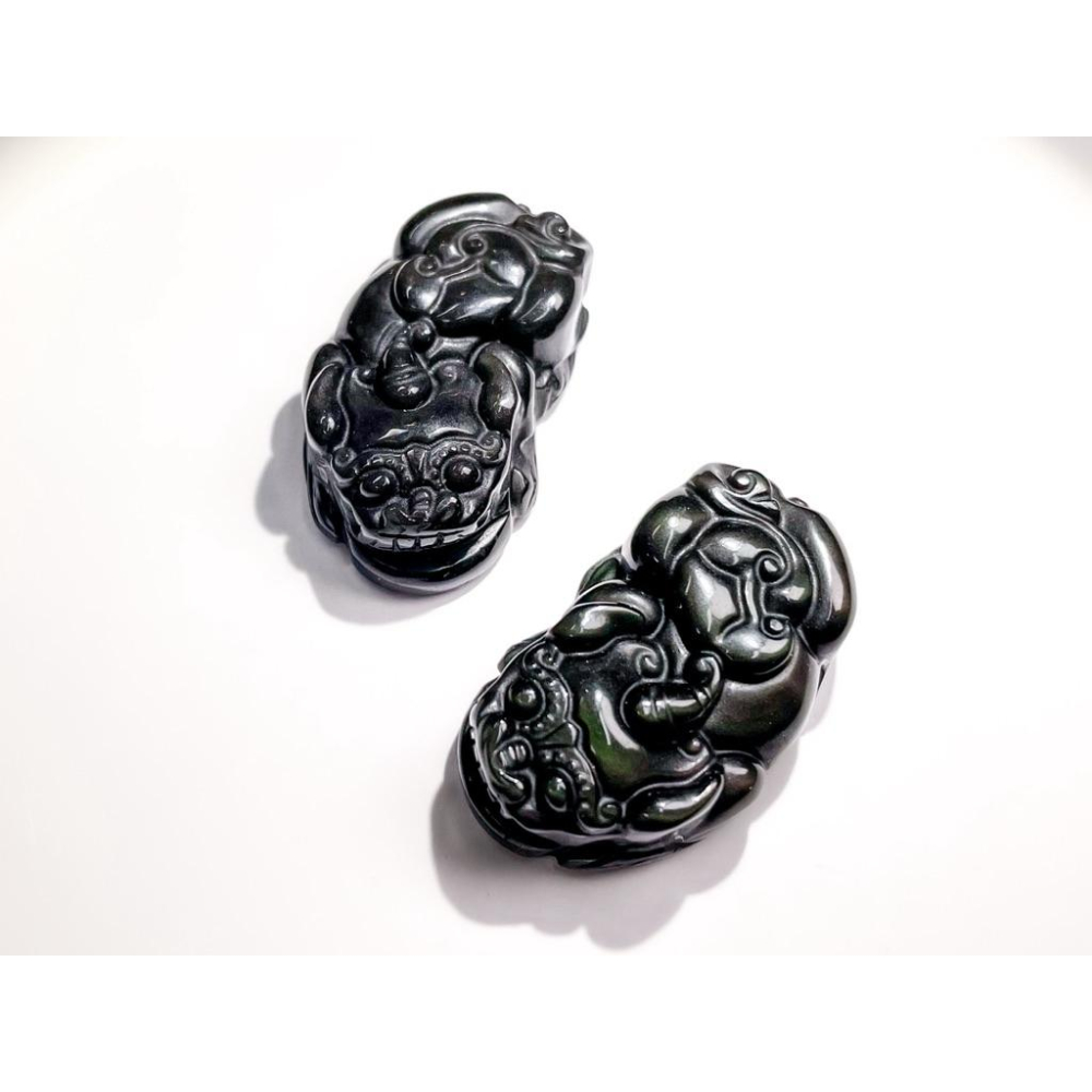 【羊角樹工作室】一點點彩光的黑曜貔貅一對-細節圖6