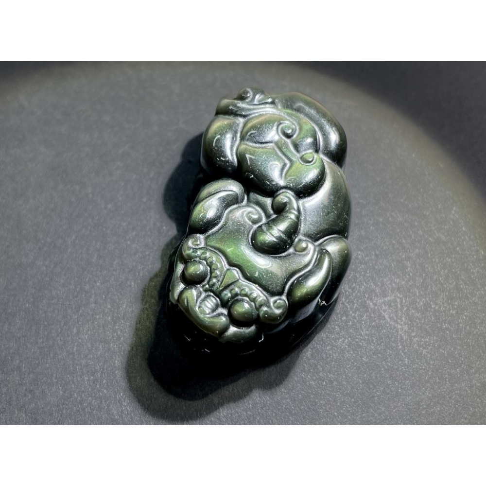 【羊角樹工作室】一點點彩光的黑曜貔貅一對-細節圖7