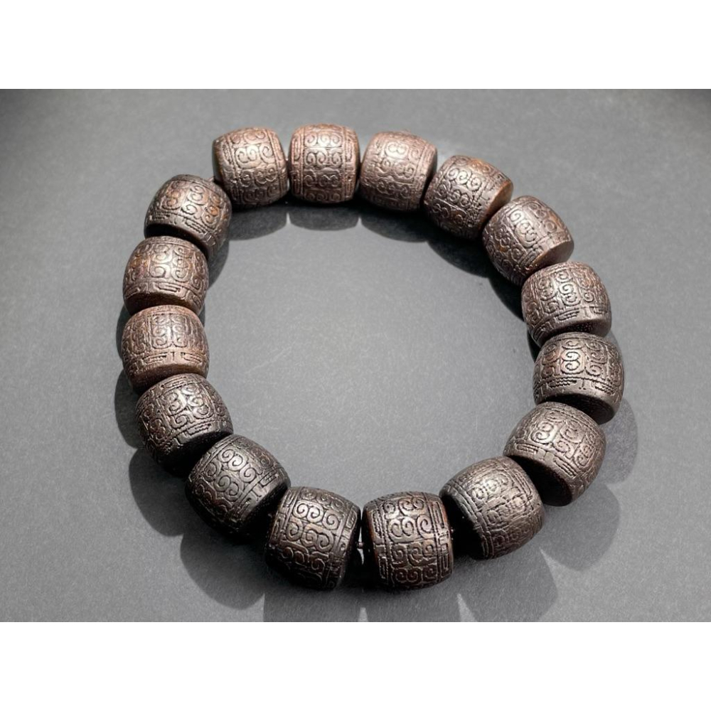 【羊角樹工作室】降真香迴紋桶珠手串-細節圖2