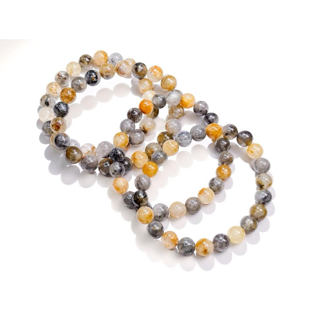 【羊角樹工作室】黃泥骸骨閃靈水晶手串8-9mm-細節圖2