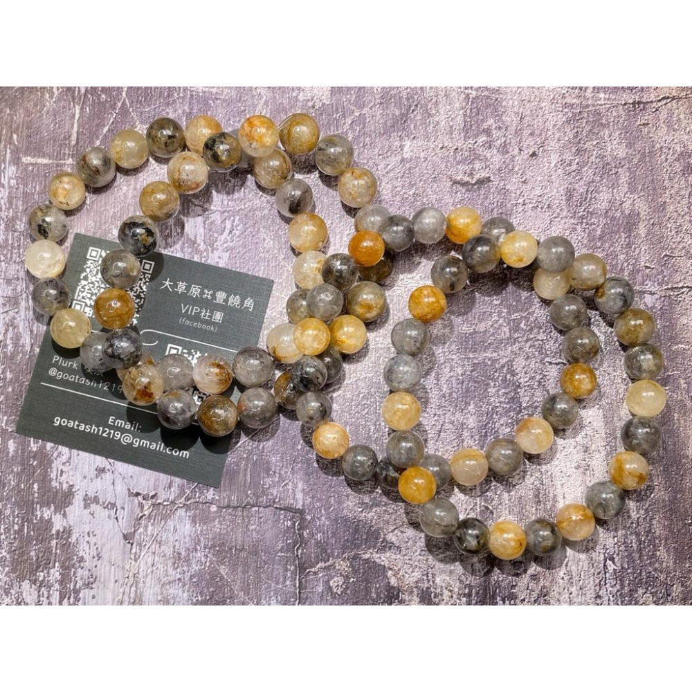 【羊角樹工作室】黃泥骸骨閃靈水晶手串8-9mm-細節圖3