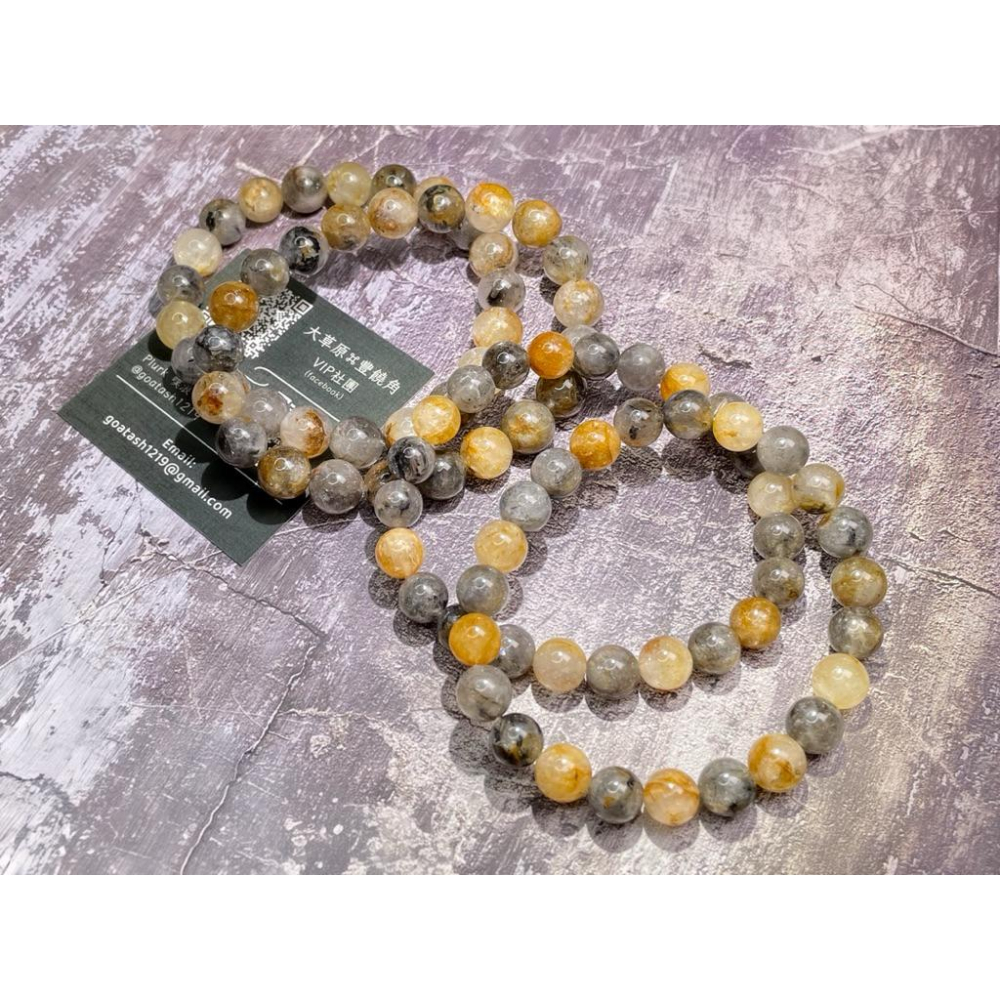 【羊角樹工作室】黃泥骸骨閃靈水晶手串8-9mm-細節圖4