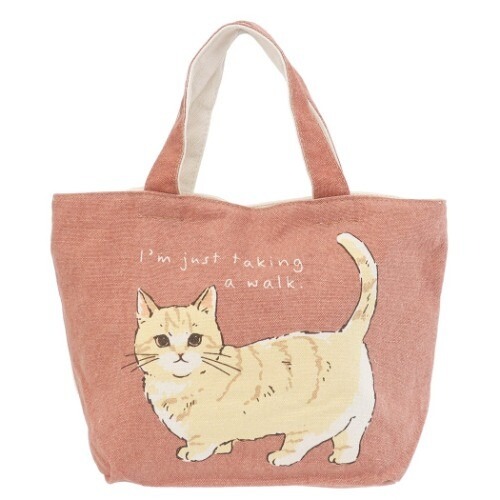 【日本便利店】帆布手提托特包 小橘貓粉底 曼赤肯 鑰匙包 便當袋