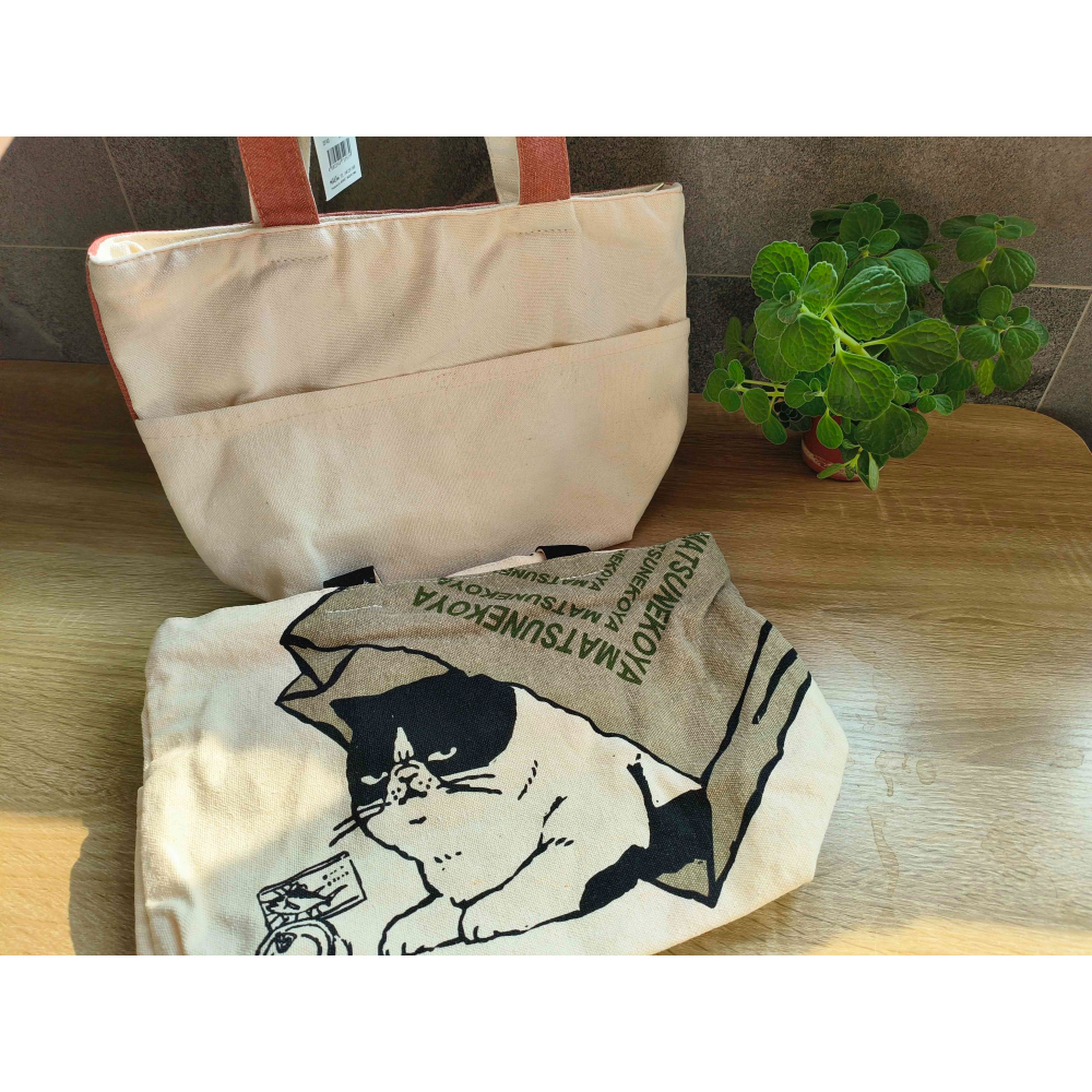 【日本便利店】帆布手提托特包 日本短尾貓 黑白貓咪 便當袋 鑰匙包 輕便好攜帶 代購-細節圖4