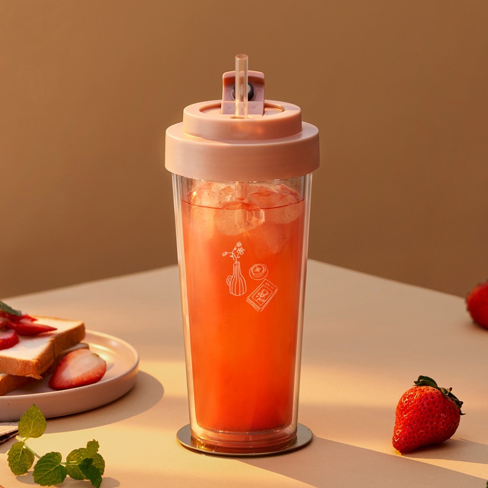 【Oolab】750ml ECOZEN透明雙層隨行杯(靈感/慢活) + 800ml豆沙吸管杯 (任選)-規格圖3