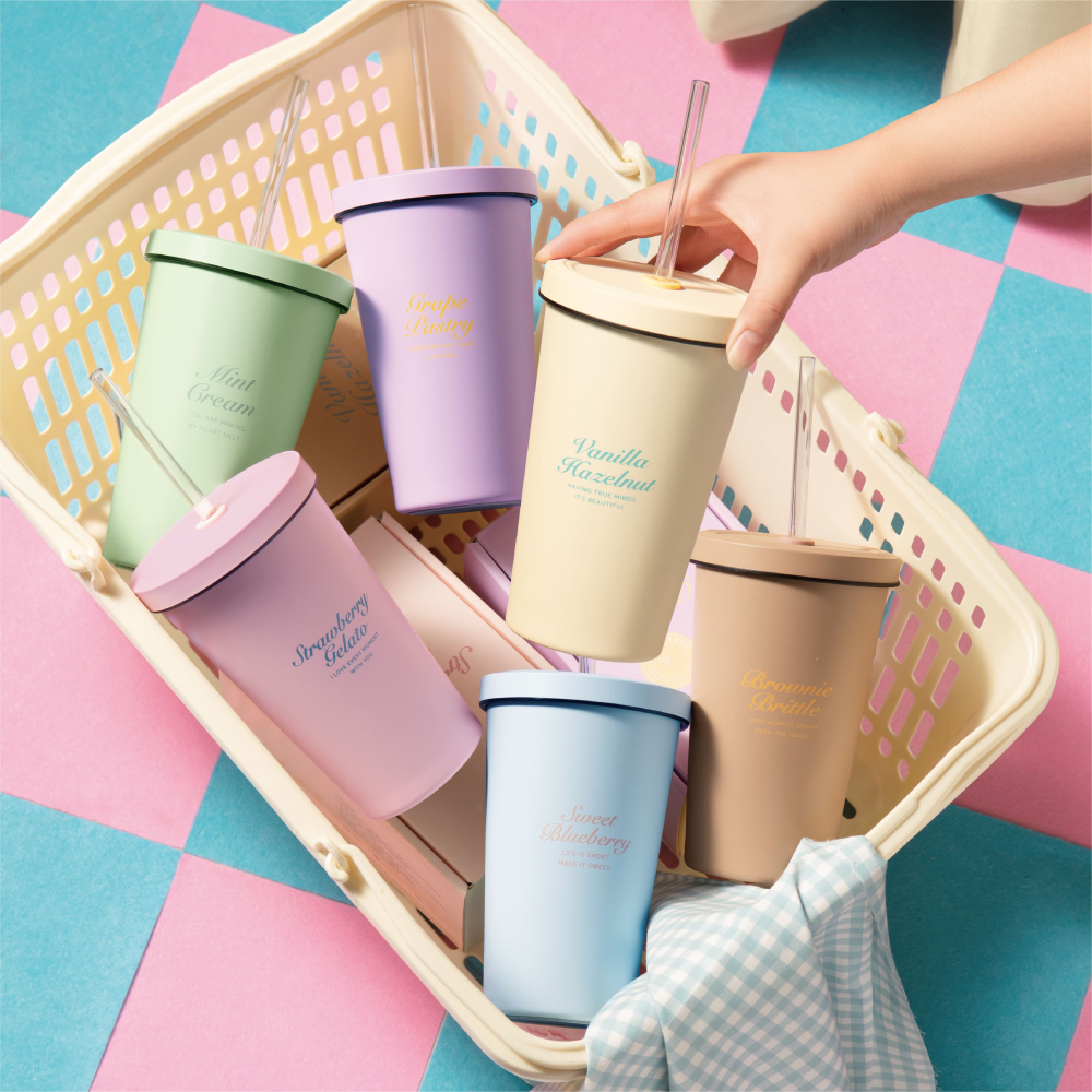 【Oolab】二代-冰淇淋系列陶瓷易潔層吸管杯550ml(6款)  + 冰淇淋輕量撞色防潑水提袋 (任選)-細節圖2