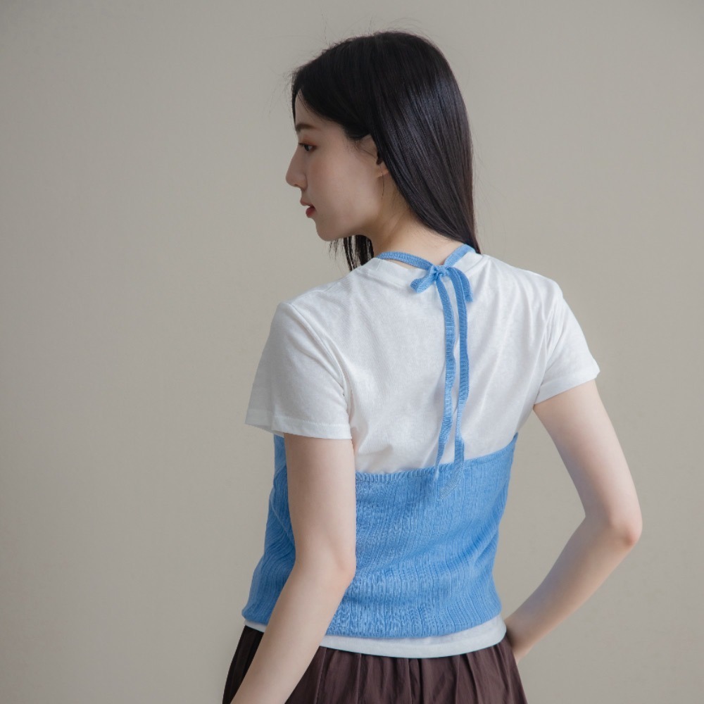 【CT MOON】兩件式跳色繞頸綁帶背心上衣-細節圖4